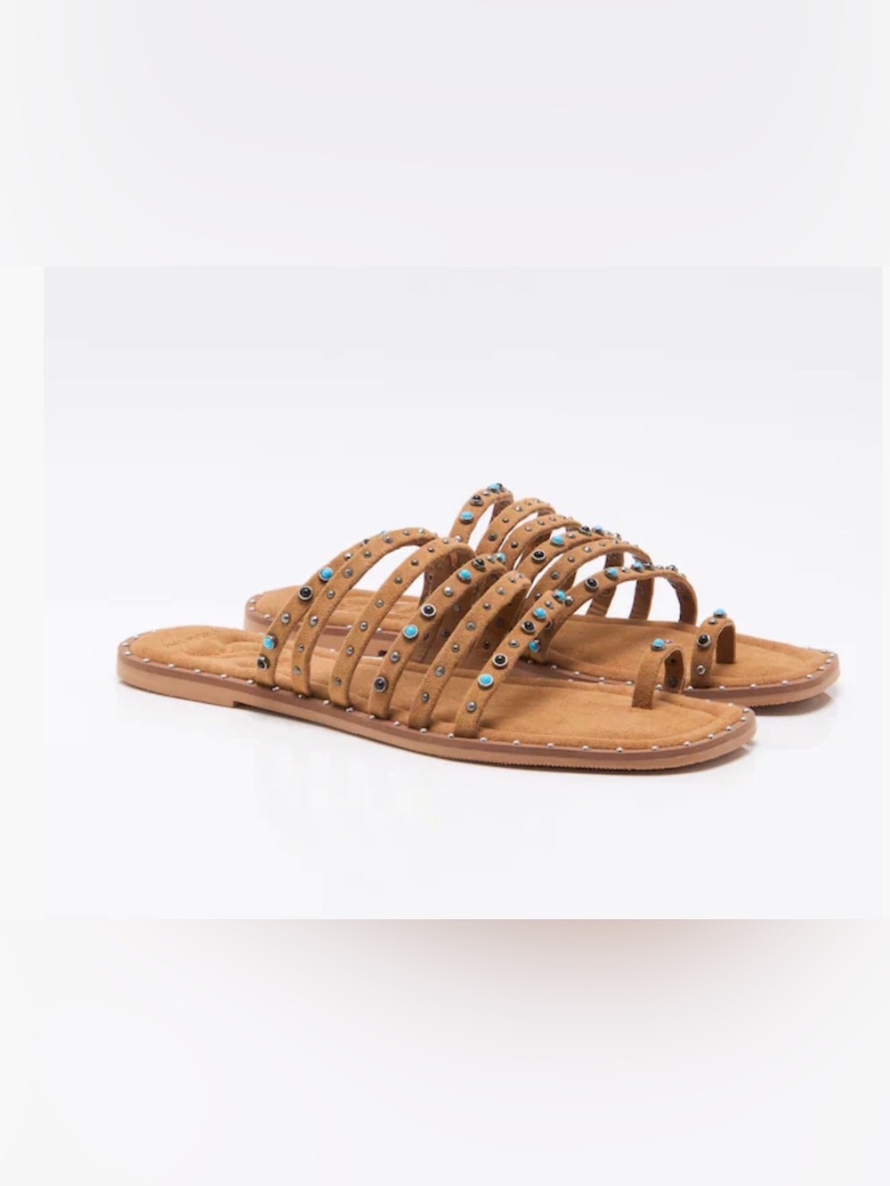 Free People Santa Fe Studded Suede Multi-Strap sandals w Turquoise Accents, 7.5